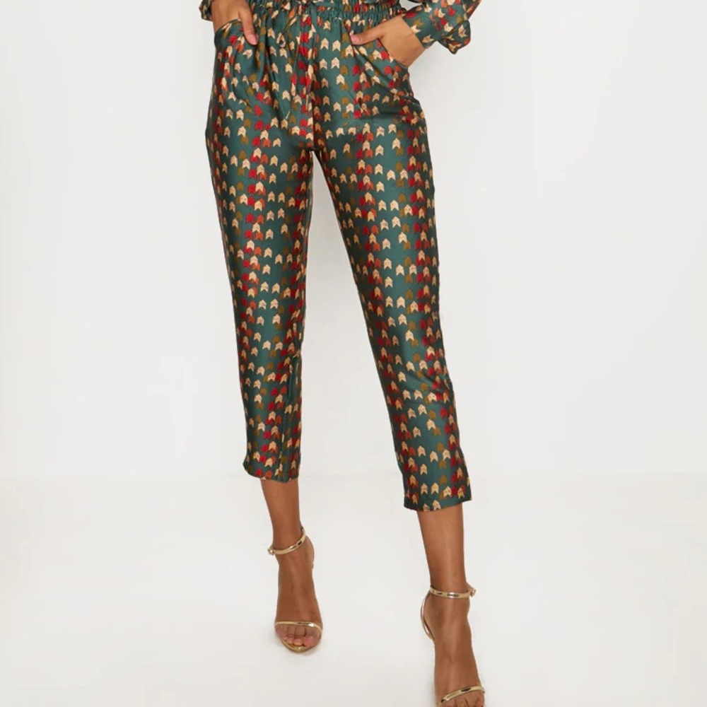 PLT Green Chevron Print Cigarette Pants